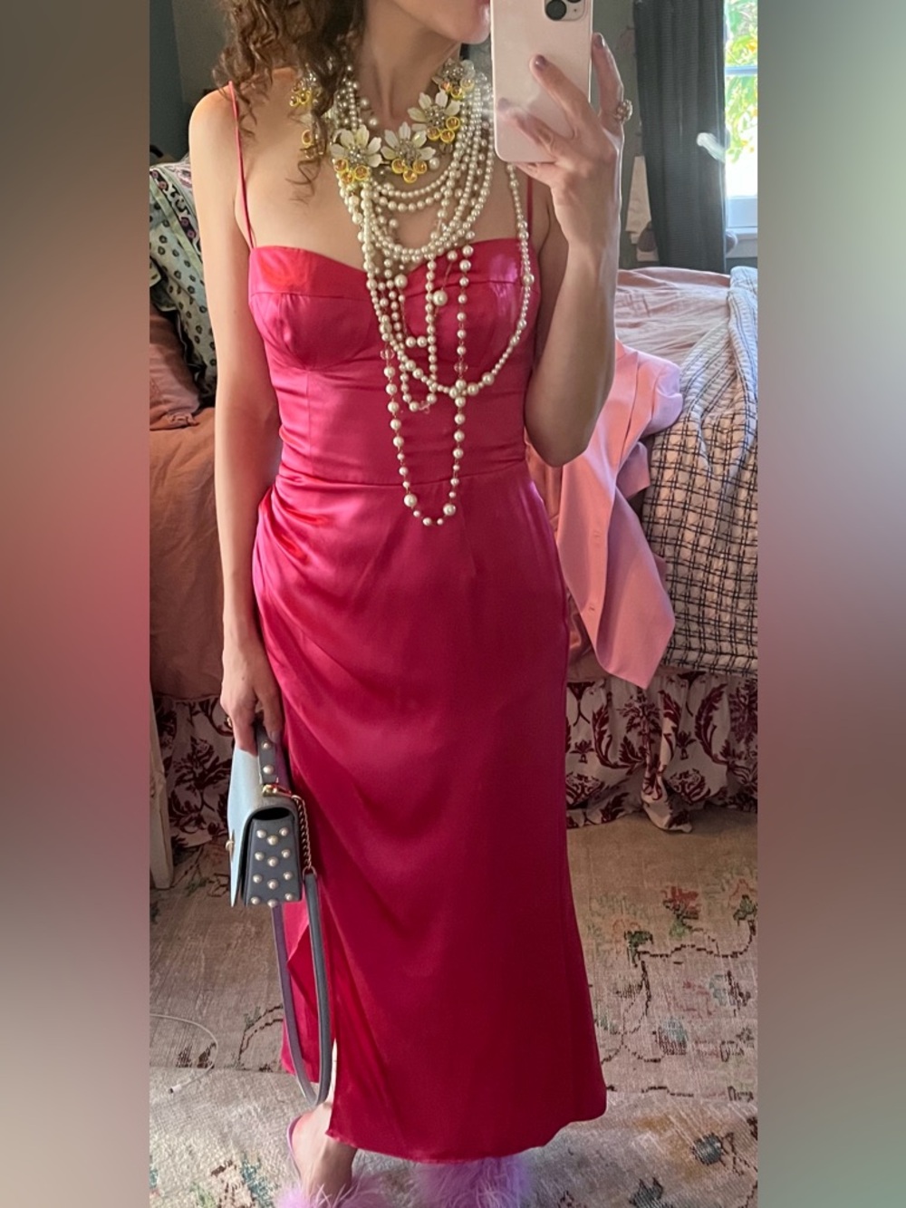 Reformation Hot Pink Marguerite Dress 100% Silk